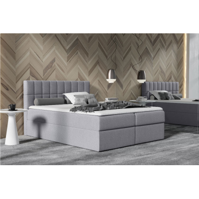 Polsterdoppelbett 140x200 KATE – grau + GRATIS-Topper