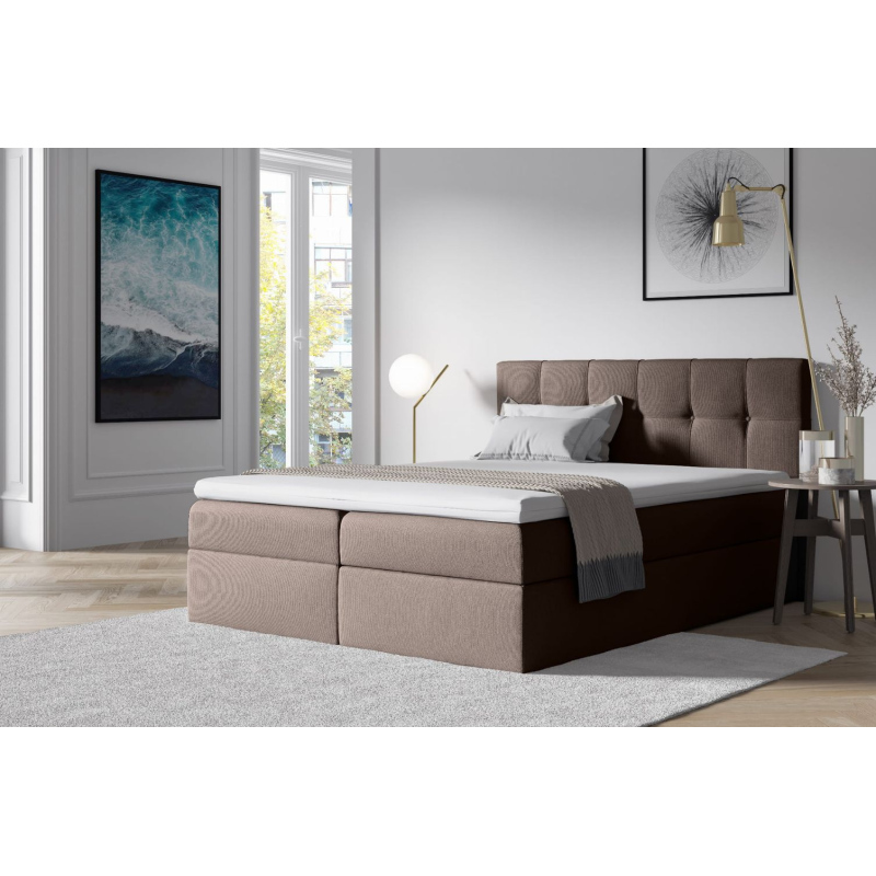 Polsterbett mit Stauraum 120x200 RECIVIO – Braun + GRATIS Topper