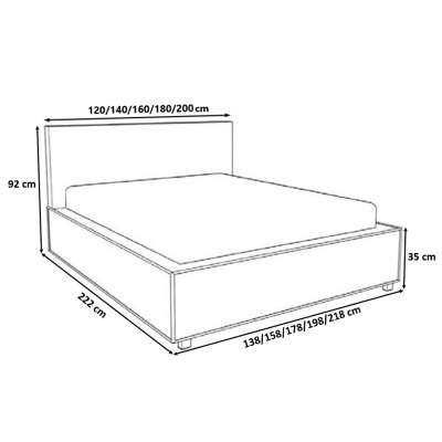 Polsterbett mit gestepptem Kopfteil 200x200 ALISHA – Grau