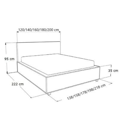 Polsterbett mit Stauraum und Beleuchtung 120x200 LEXI – graues Öko-Leder