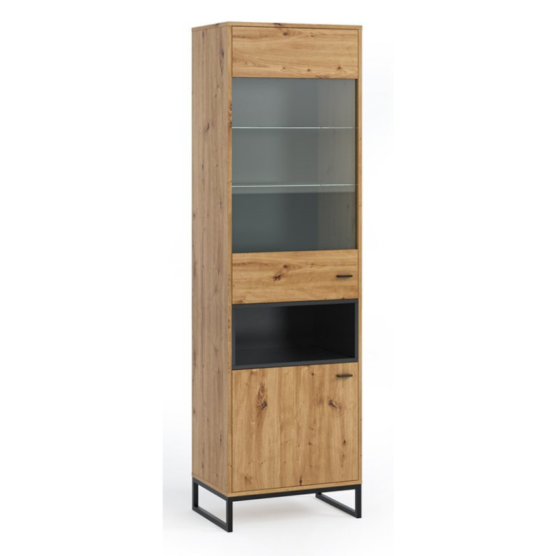 Stilvolle verglaste Regalvitrine 60 cm ONNI – Eiche Artisan