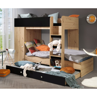 Multifunktionsbett SIDONIE 2 – Artisan-Eiche / Mattschwarz