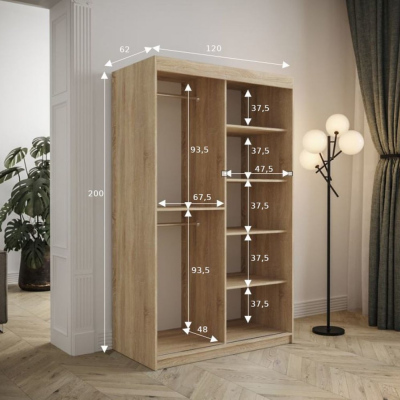 Kleiderschrank mit Schiebetüren 120 cm TALIA – Eiche sonoma / rosa