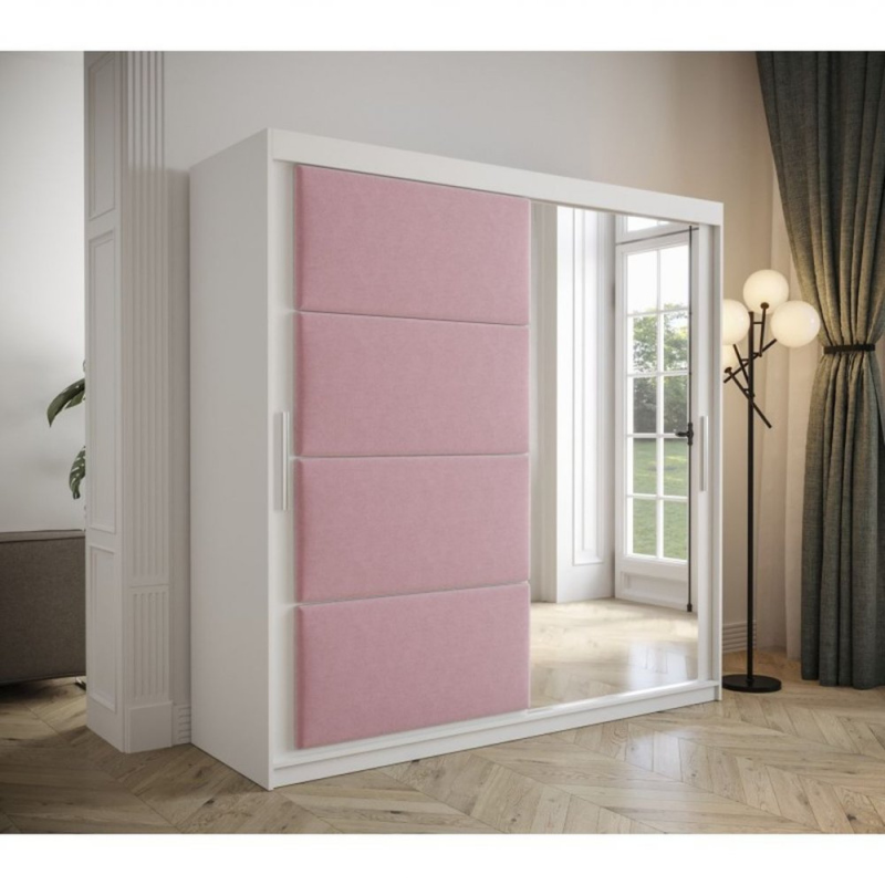 Kleiderschrank mit Schiebetüren 200 cm TALIA – weiß / rosa