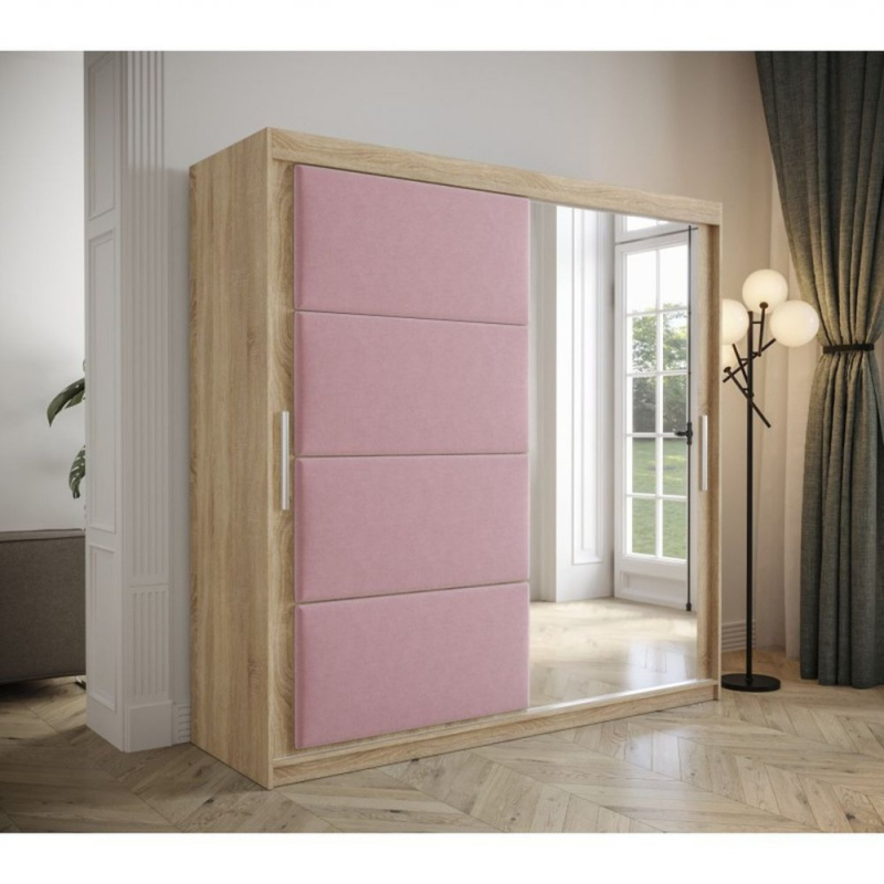 Kleiderschrank mit Schiebetüren 200 cm TALIA – Eiche sonoma / rosa