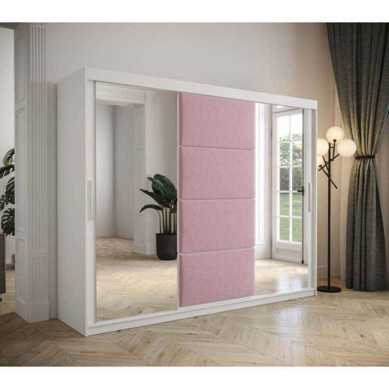 Kleiderschrank mit Schiebetüren 250 cm TALIA – weiß / rosa