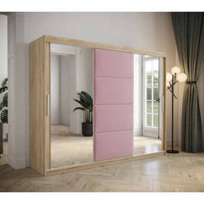 Kleiderschrank mit Schiebetüren 250 cm TALIA – Eiche sonoma / rosa