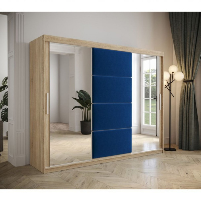 Kleiderschrank mit Schiebetüren 250 cm TALIA – Eiche sonoma / blau