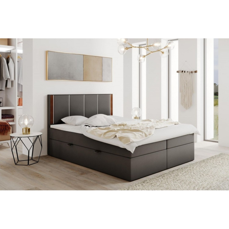 Gepolstertes Doppelbett mit Kopfteil 140x200 PURAM – Grau