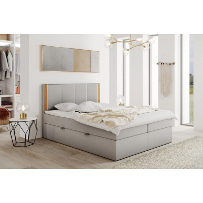 Gepolstertes Doppelbett mit Kopfteil 140x200 PURAM – Hellgrau