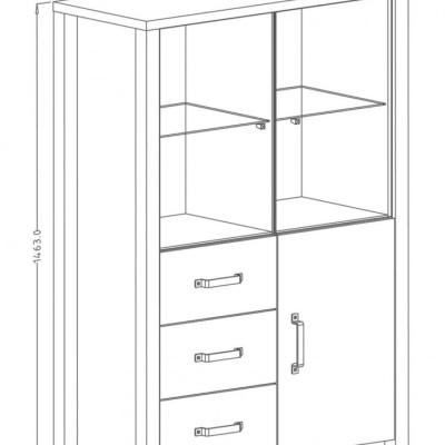 Dreitürige Vitrine mit Schubladen OKAL – appenzeller/schwarz