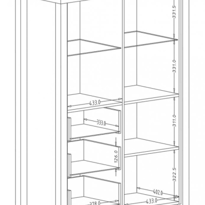 Dreitürige Vitrine mit Schubladen OKAL – appenzeller/schwarz