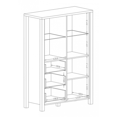 Dreitürige Vitrine mit Schubladen OKAL – appenzeller/schwarz