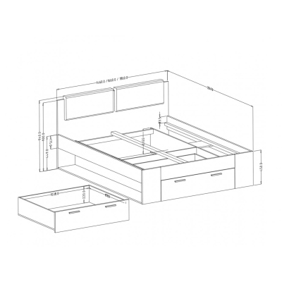 Bett 140x200 mit gepolstertem Kopfteil SÁRA – abisko ash