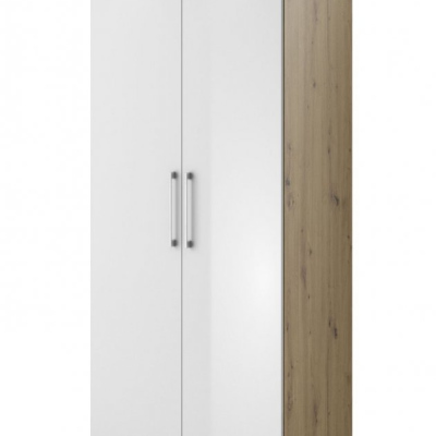 Zweitüriger Kleiderschrank OLIKA – Breite 90 cm, weiß / Artisan-Eiche