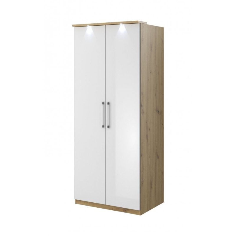 Zweitüriger Kleiderschrank OLIKA – Breite 90 cm, weiß / Artisan-Eiche