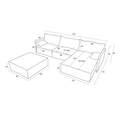 Ecksofa mit Hocker LUIZA 2 – Türkis