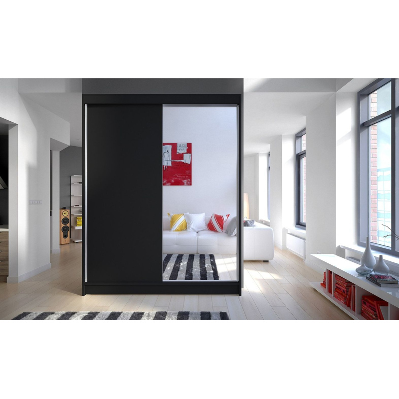 Kleiderschrank mit Spiegel CHANNA 1 – Breite 150 cm, schwarz