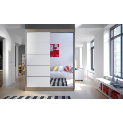 Kleiderschrank mit Spiegel CHANNA 3 – Breite 150 cm, Sonoma/weiß