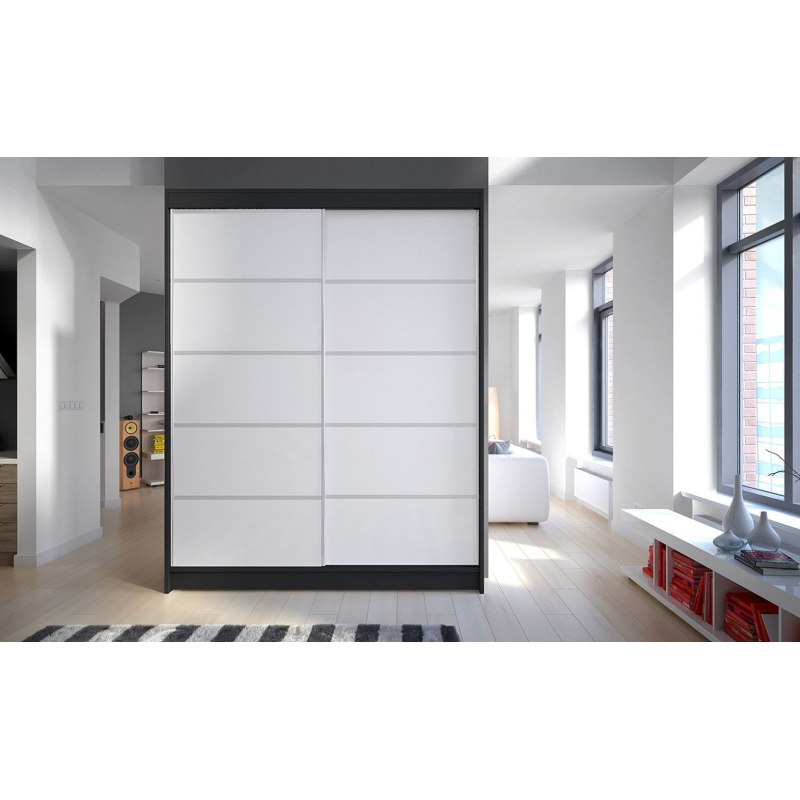 Kleiderschrank CHANNA 4 – Breite 150 cm, schwarz / weiß