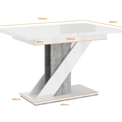 Ausziehbarer Esstisch KUIARA – Weiß glänzend / Stein