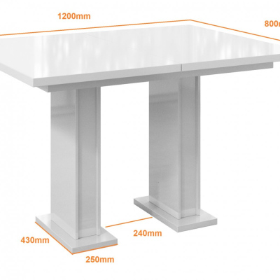 Ausziehbarer Esstisch RAVEN – Weiß glänzend