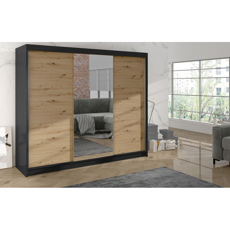 Kleiderschrank DANIELLA 1 – Breite 200 cm, schwarz / Eiche artisan