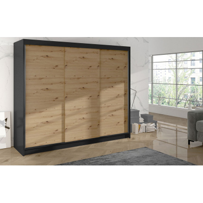 Kleiderschrank DANIELLA 2 – Breite 200 cm, schwarz / Eiche artisan