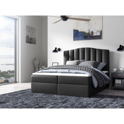 Kontinentales Bett LUCIA – 180x200, schwarzes Öko-Leder + GRATIS-Topper