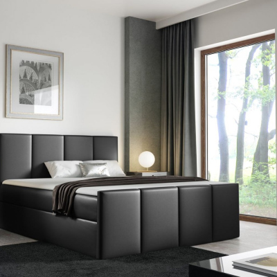 Bett mit Matratze und Lattenrost LOLA – 200x200, schwarzes Öko-Leder + KOSTENLOSER Topper