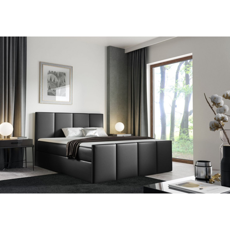 Bett mit Matratze und Lattenrost LOLA – 200x200, schwarzes Öko-Leder + KOSTENLOSER Topper