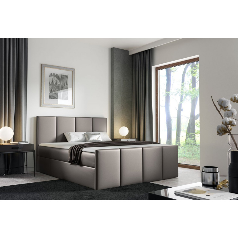 Bett mit Matratze und Lattenrost LOLA – 200x200, graues Öko-Leder + KOSTENLOSER Topper