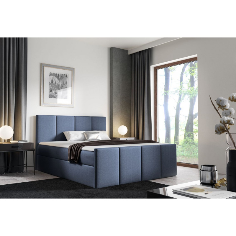 Bett mit Matratze und Lattenrost LOLA – 200x200, grau-blau 1 + KOSTENLOSER Topper