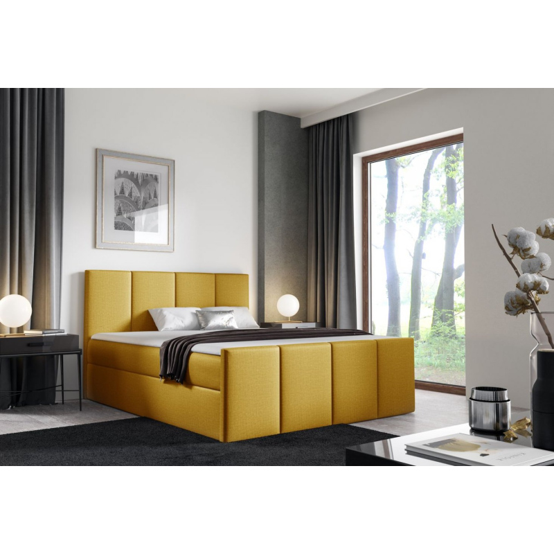 Bett mit Matratze und Lattenrost LOLA – 200x200, gelb 1 + KOSTENLOSER Topper