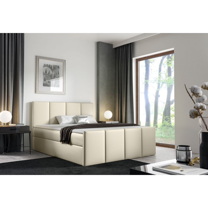 Bett mit Matratze und Lattenrost LOLA – 180x200, beige Öko-Leder + KOSTENLOSER Topper