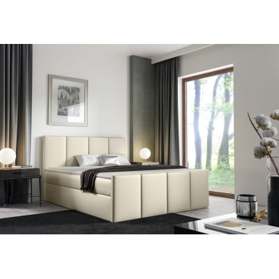 Bett mit Matratze und Lattenrost LOLA – 180x200, beige Öko-Leder + KOSTENLOSER Topper