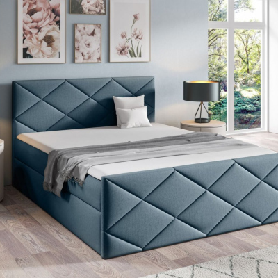 Bett mit Matratze und Lattenrost HALKA – 200x200, blau 2 + KOSTENLOSER Topper