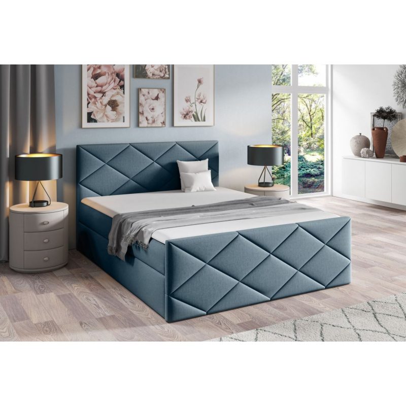 Bett mit Matratze und Lattenrost HALKA – 200x200, blau 2 + KOSTENLOSER Topper