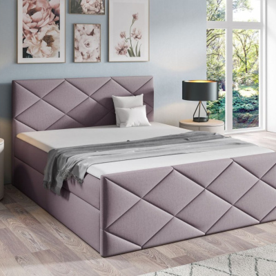 Bett mit Matratze und Lattenrost HALKA – 200x200, lila 2 + KOSTENLOSER Topper