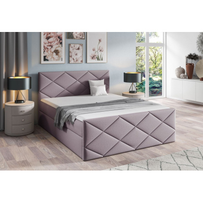 Bett mit Matratze und Lattenrost HALKA – 200x200, lila 2 + KOSTENLOSER Topper