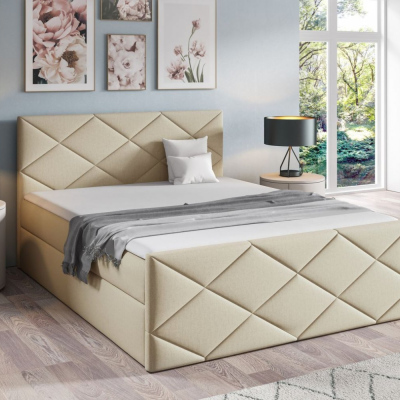 Bett mit Matratze und Lattenrost HALKA – 200x200, beige 2 + KOSTENLOSER Topper