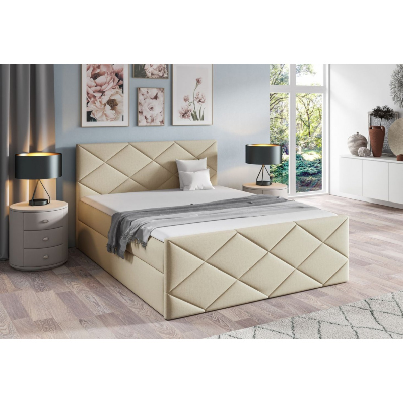 Bett mit Matratze und Lattenrost HALKA – 200x200, beige 2 + KOSTENLOSER Topper