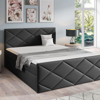 Bett mit Matratze und Lattenrost HALKA – 200x200, schwarz + KOSTENLOSER Topper