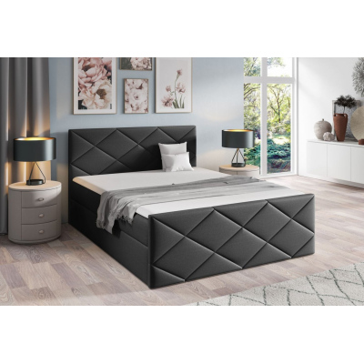 Bett mit Matratze und Lattenrost HALKA – 200x200, schwarz + KOSTENLOSER Topper