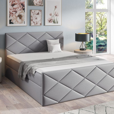 Bett mit Matratze und Lattenrost HALKA – 200x200, grau 2 + KOSTENLOSER Topper