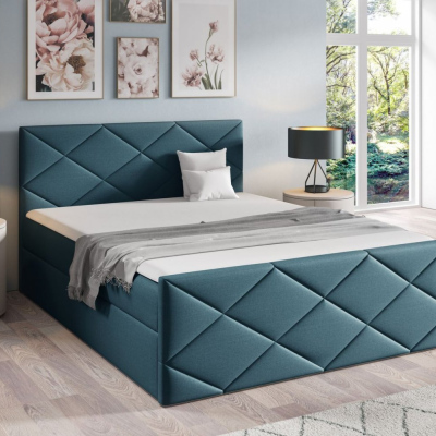 Bett mit Matratze und Lattenrost HALKA – 200x200, blau 3 + KOSTENLOSER Topper