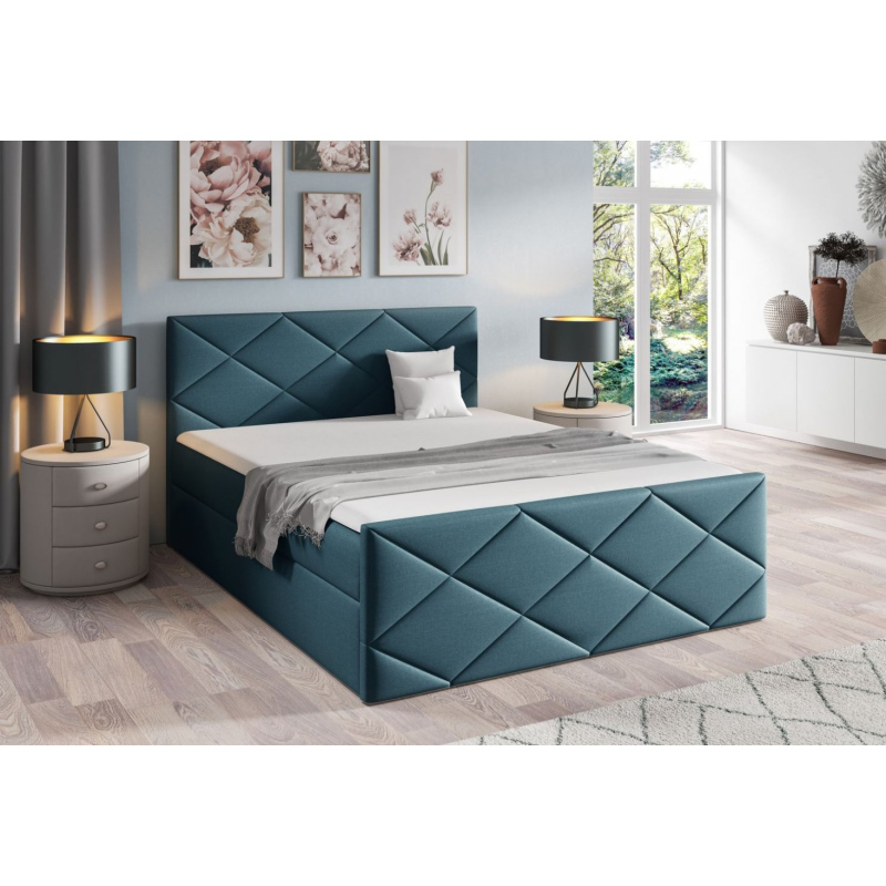 Bett mit Matratze und Lattenrost HALKA – 200x200, blau 3 + KOSTENLOSER Topper