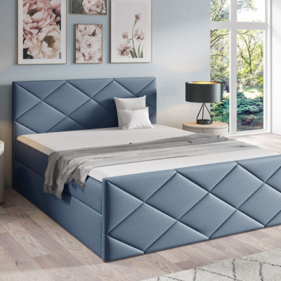 Bett mit Matratze und Lattenrost HALKA – 200x200, grau-blau 1 + KOSTENLOSER Topper