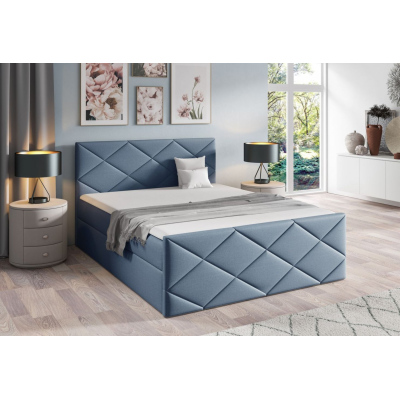 Bett mit Matratze und Lattenrost HALKA – 200x200, grau-blau 1 + KOSTENLOSER Topper