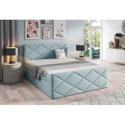 Bett mit Matratze und Lattenrost HALKA – 200x200, hellblau + KOSTENLOSER Topper